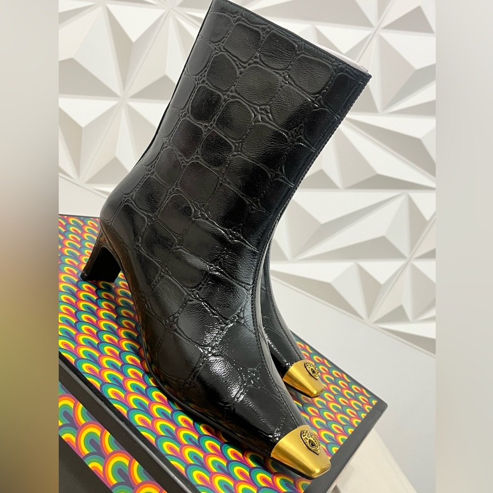 Kurt Geiger Black Leather Croc/ Regent Ankle Boot
